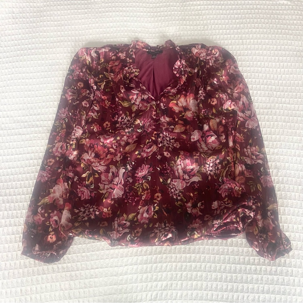 Tamara H Burgundy Floral blouse size small